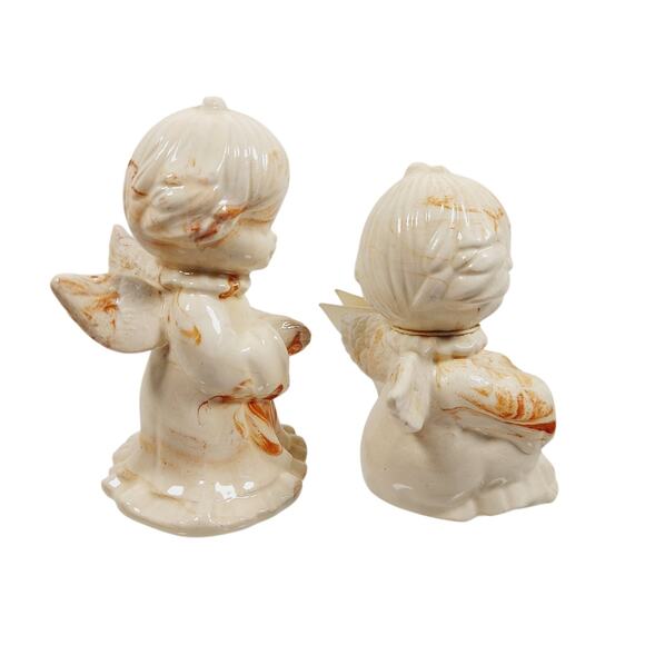 Alabama Clay Pottery 4” Pair Of Praying Angels Figurine Orange Swirls Statue - Picture 4 of 16